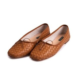 new ELEDERA Woven Quadra Ballerina in Tan Leather, Size 37